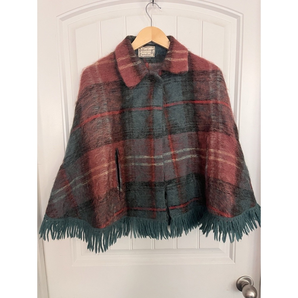 Andrew Stewart Vintage Cape Poncho in Wool & Mohair Woven in Scotland Plaid 319